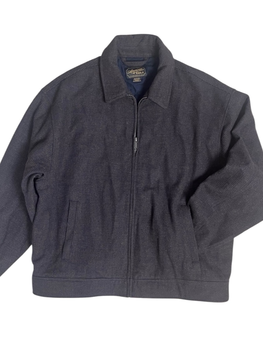 Vintage American Eagle Wool Blend Tweed Bomber Jacket Mens Medium Brown Navy